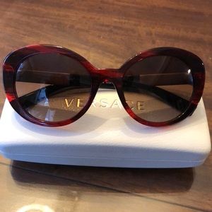 Versace Women's Red Tortoise Oval Sunglasses with Brown Lenses